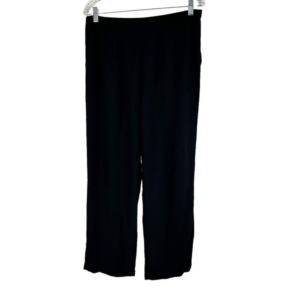 Eileen Fisher NWOT 100% Silk Straight Leg Ankle Pants Black Size M Elastic Waist - Picture 1 of 7